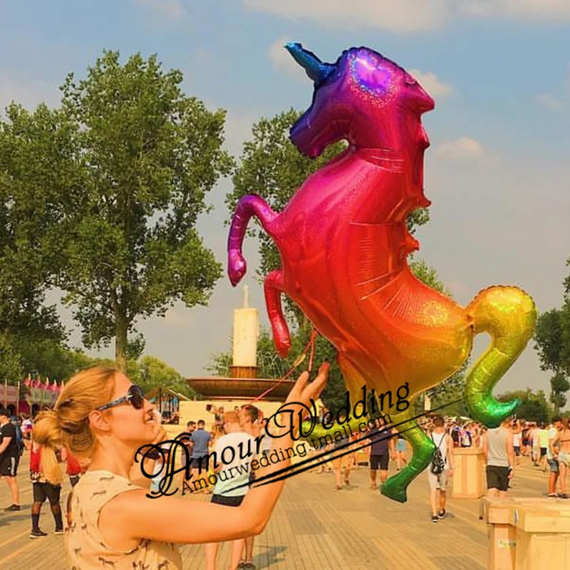 136x97 см большие лазерные воздушные шары в форме единорога мателлик Радуга лошадь Фольга Воздушный шар для Бэйби Шауэр день рождения Свадебный декор детские игрушки