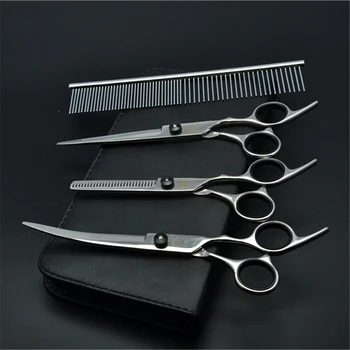 

4Pcs Suit 7" 19.5cm JP Stainless Purple Dragon Comb+Cutting+Thinning Scissors+UP Curved Shears Professional Pets Scissors Z3001