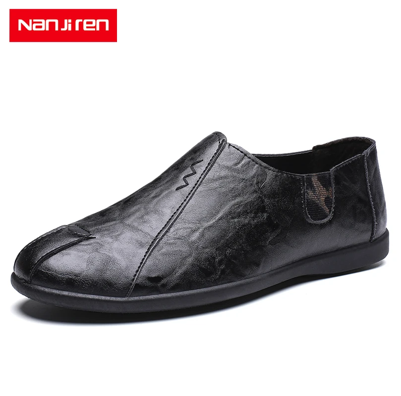 

Nanjiren Men's Genuine Leather Men Casual Shoes Luxury Brand 2019 Mens Loafers Moccasins Breathable Slip on Black Driving Shoes