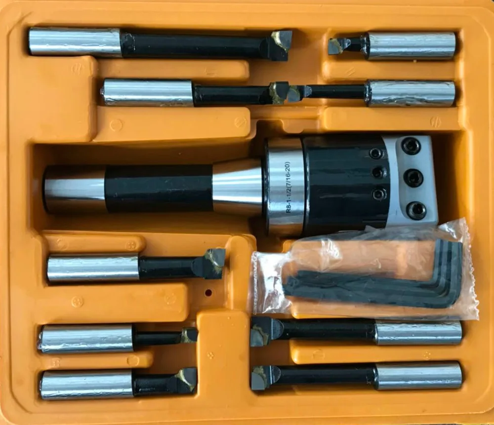 

R8 shank F1 2" boring head with 1/2" 9 pcs boring bar set 1-1/2"-18 thread