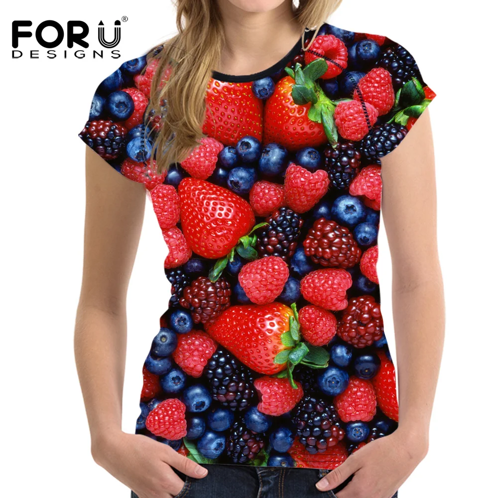 Женская футболка с клубничным принтом forujeans повседневная Красная 3D размер XXL для