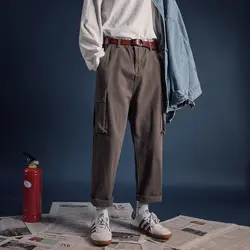 4 цвета для мужчин Свободные Повседневное большой карман штаны-карго свободные прямые мотобрюки Японии уличная хип хоп шаровары пот