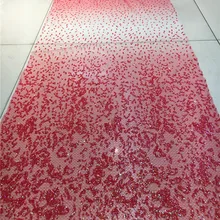 Модное французское Сетчатое кружево с блестками высшего качества клееная ткань с блестящим кружевом для платья красного цвета