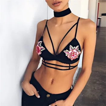 

floral embroidery bra Summer women's new halter strap embroidery sexy small vest underwear lingerie