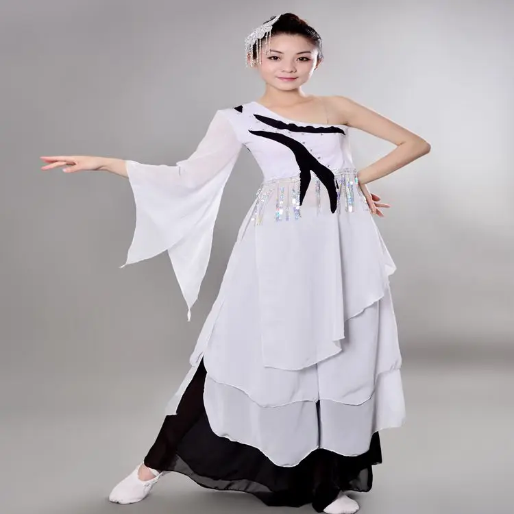 Топы Корректирующие + Штаны Для женщин Китайский Классический народный танец костюм женский белый Yangko Сценическое Одежда для танцев