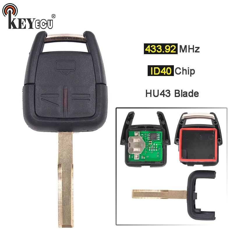 

KEYECU 433.92MHz ID40 Chip Replacement Remote Car key 3 Button Remote Key Fob for Opel, for Vauxhall