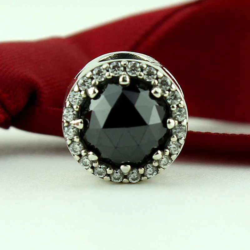 

ROCKART Pure 925 Sterling Silver Evil Queen’s Black Magic Charm With Black Crystals & Clear CZ DIY Beads Fine Jewelry