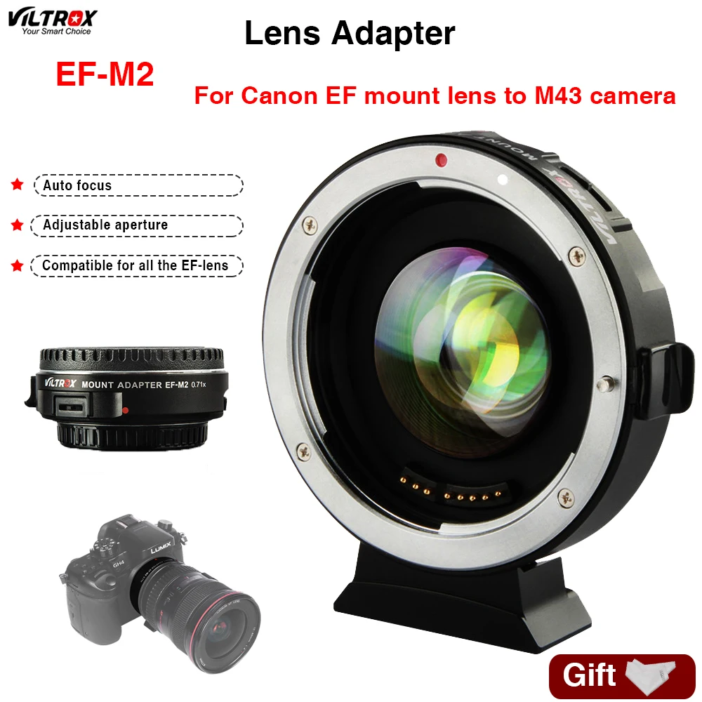 

Viltrox EF-M2 Lens Adapter Turbo Auto focus Reduce Speed Booster exif 0.71x For Canon EF mount lens to M43 camera GH4 GH5 GF6