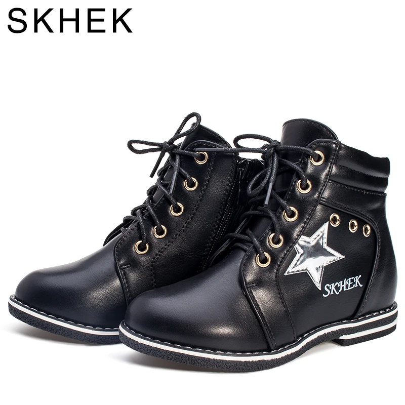 

SKHEK New 2017 Autumn Winter Children Shoes PU Leather Snow Boots Kids Warm Boots Girl Platform Shoes Size 27-32 TJ6391