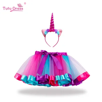 

Childen Tulle Skirt Sweet Toddler Kids Baby Girs Clothes Tutu Skirt Outfits Summer Cute Headband Rainbow Skirt