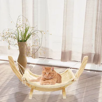 

Fashion Wooden Cat Hammock Soft Cosy Rabbit Hamster Bed Cushion Small Dog Cat Hanging Bed lazy sofa Cat Hammock