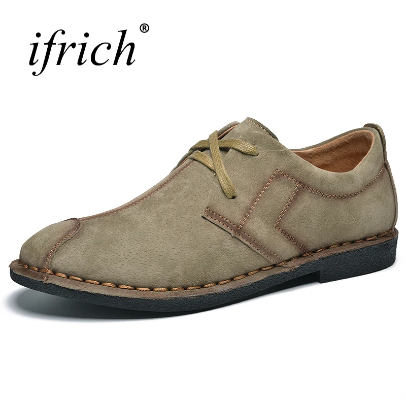 

Ifrich New Arrival 3 Colors Leather Casual Shoes Men Summer Autumn Designer Shoes Luxury Brand Khaki Blue Mens Footwear