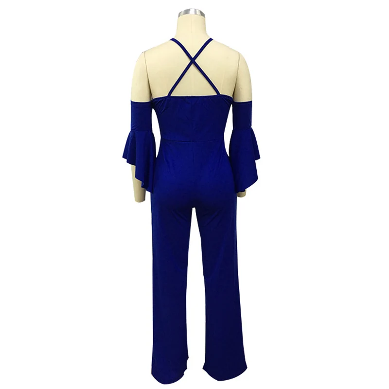 Black Blue Red Flare Long Sleeve Jumpsuit 2018 Women Streetwear Plus Size High Waist Deep V Neck Off Shoulder Party Jumpsuit (6)