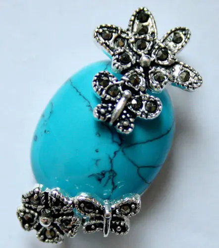 vintage 925 silver natural 30*20 blue Stone flower marcasite pendent | Украшения и аксессуары
