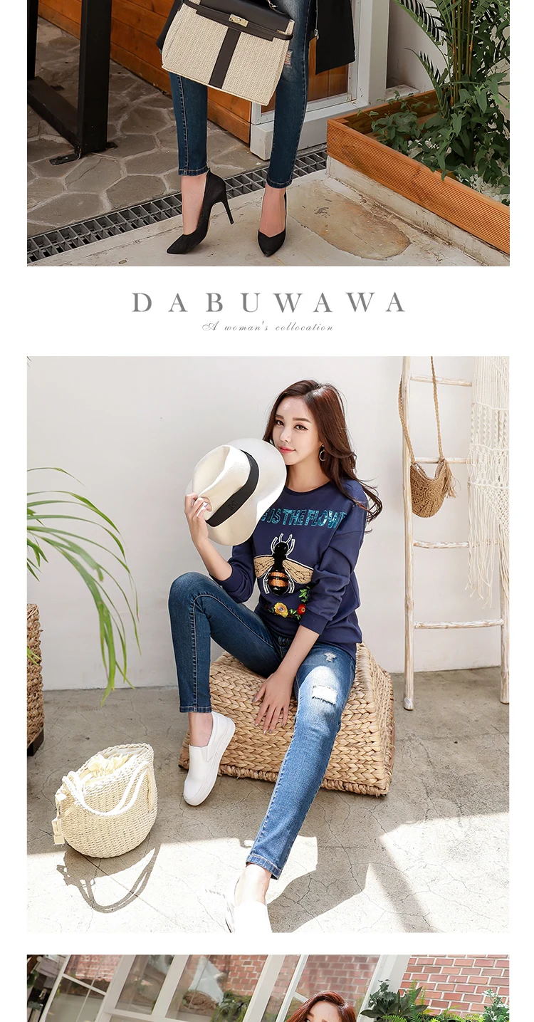 Dabuwawa Осень стиль Темперамент Мода тонкие утягивающие джинсы ноги брюки женские брюки