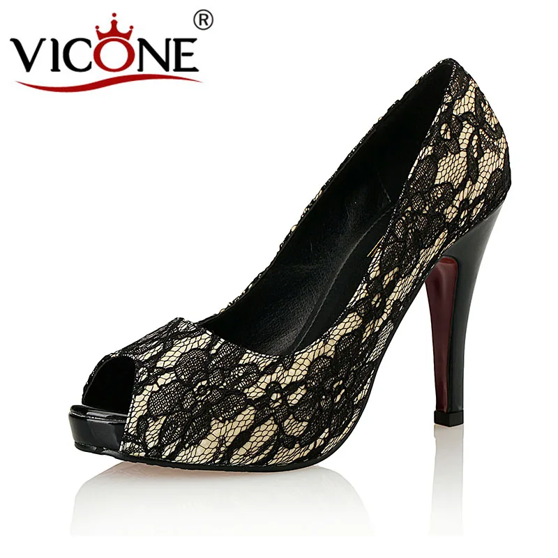 

VICONE Women Summer Peep Toe Appliques Party Mature Platform Spike Heels V355456
