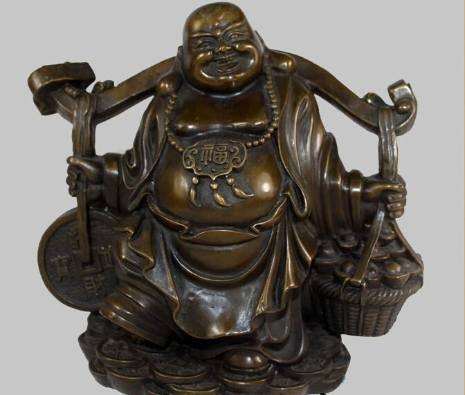 

Details about 8" China Bronze Buddhism Happy Maitreya Buddha Coins Ingot Statue