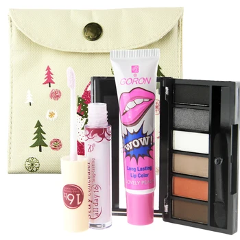 

ZD 4pcs Makeup Set 6 Colors Shimmer Eyeshadow Palette Peel Off Lipgloss Long Lasting Concealer Stick Cosmetic Bag Kit NS04T