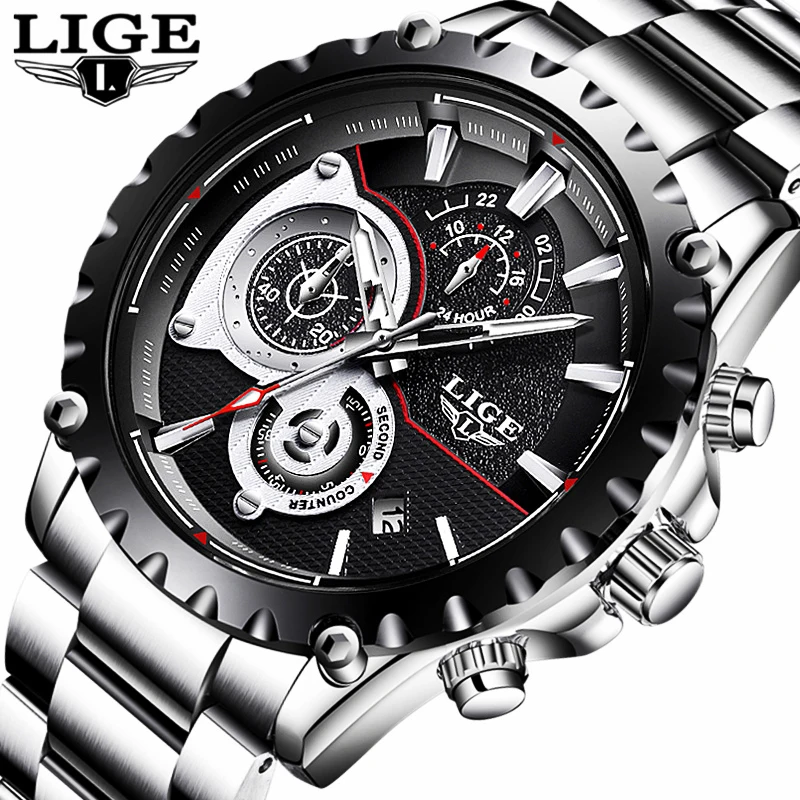 

Men Watches Top Brand LIGE Luxury Quartz Watch Men's Sports Chronograph Stainless Steel Waterproof Men's Watch relogio masculino