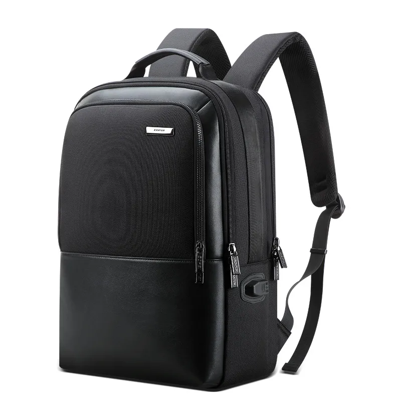 BOPAI, кожаный мужской рюкзак с защитой от кражи, рюкзак с usb зарядкой для ноутбука, 15,6 дюймов, многофункциональный деловой мужской рюкзак - Цвет: Black