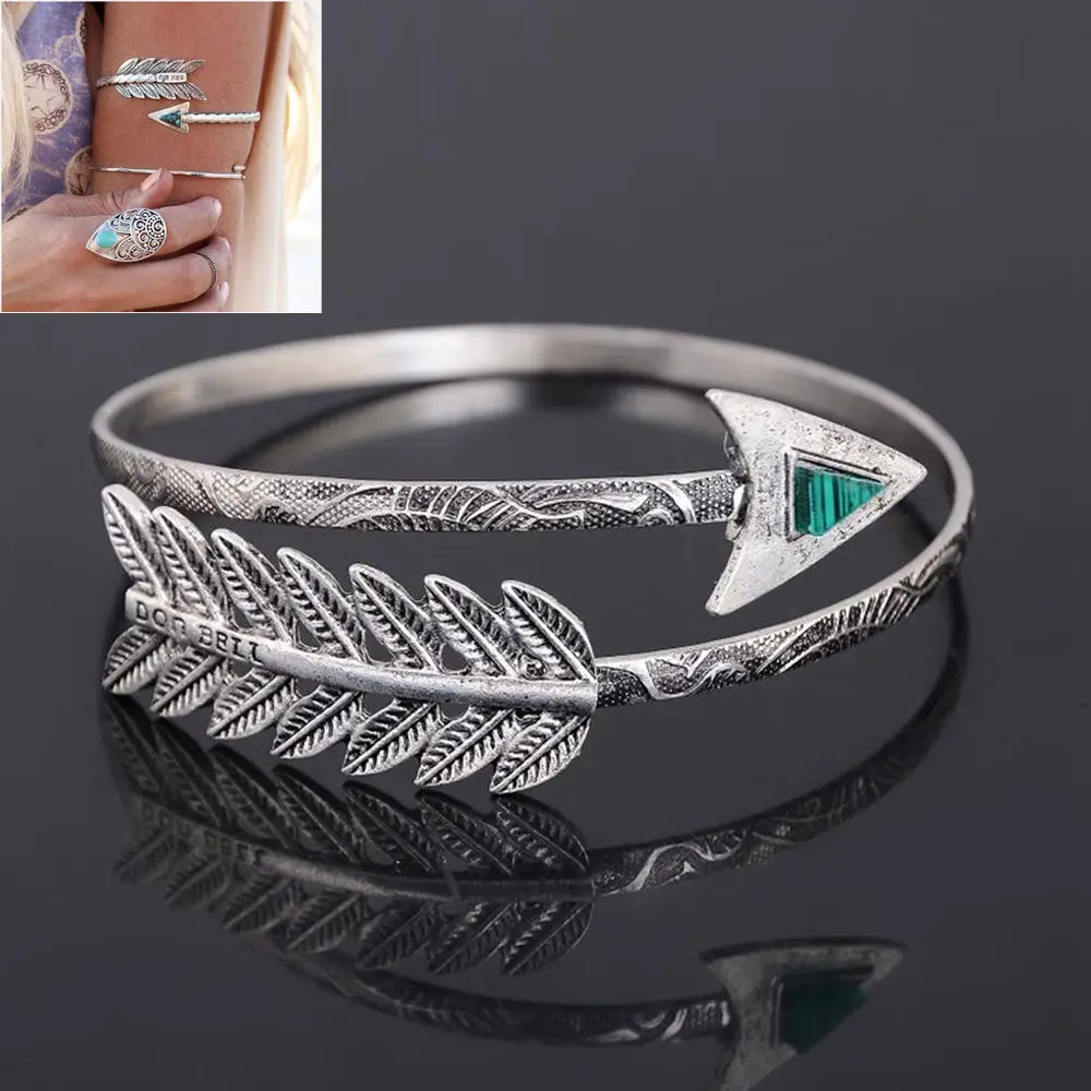1Pc New Bangles Women Bohemian Ethnic Upper Arm Bracelet Vintage Arrow Open Bangle Armlet Arm