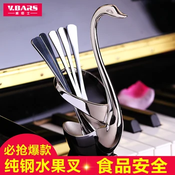 

Fruit fork 304 stainless steel spoon spoon fork children creative small Swan tableware set NEW Free Shipping