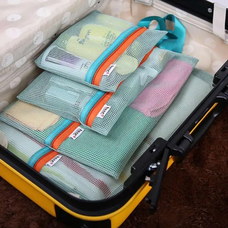 

4 PCS Set For Clothes Tidy Travel Storage BagOrganizer Wardrobe Suitcase Pouch Travel Organizer Bag Case Shoes Packing Cube Bag