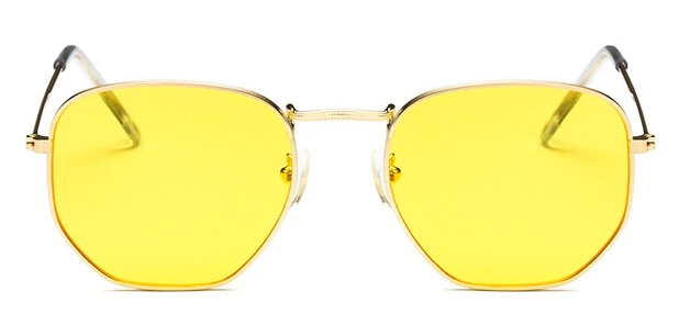 Женские шестигранные дешевые солнцезащитные очки металлические женские брендовые Дизайнерские Модные прозрачные линзы без оправы Солнцезащитные очки UV400 - Цвет линз: clear yellow