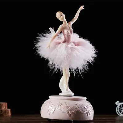Акватическая розовая балерина, музыкальная шкатулка, белый балет, вращающаяся музыкальная шкатулка, юбка с перьями, карусель, 3 дня рождения, подарок для девочек - Цвет: 2