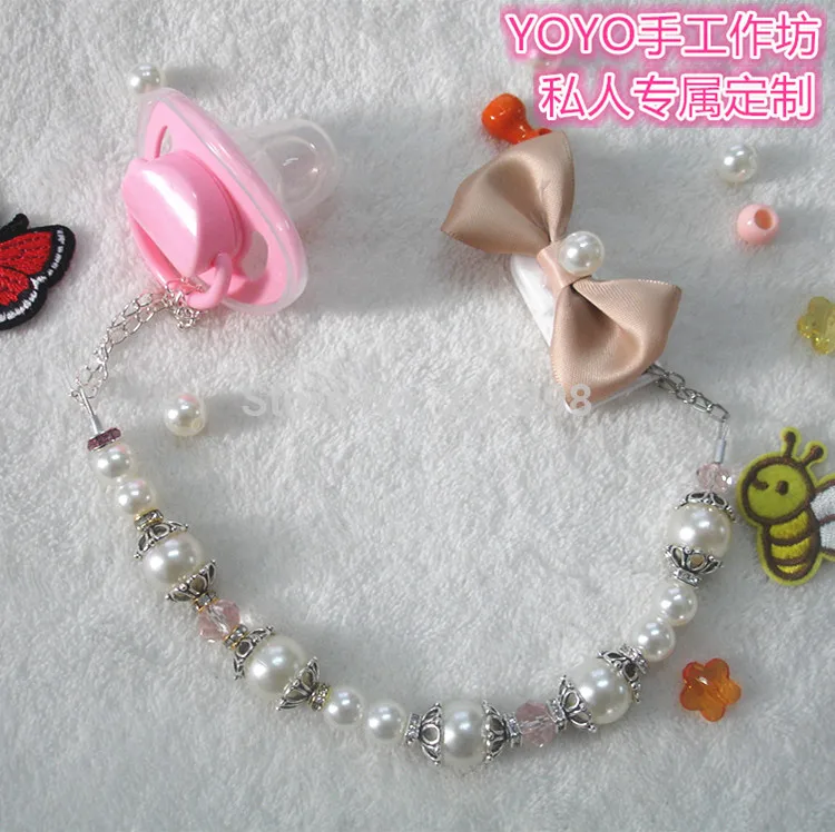 Miyocar Hand Made принцесса лук crystalin бусинами манекен клип соска Chain пустышки для новорожденных dc006