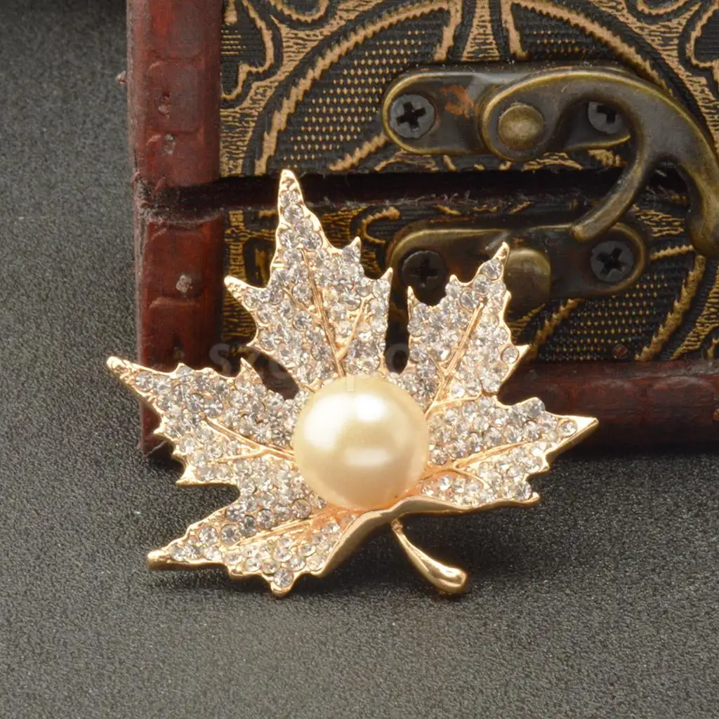 

Autumn Gold Crystal Maple Leaves Clothing Suit Accessory Brooch Pin Jewellry