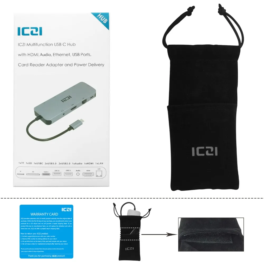ICZI 10 в 1 USB C концентратор с 3,5 мм Аудио HDMI LAN TF \ SD слот USB 3,0 2,0 для Macbook huawei mate 10 \ 20 P20 samsung S8 S9 Note 9