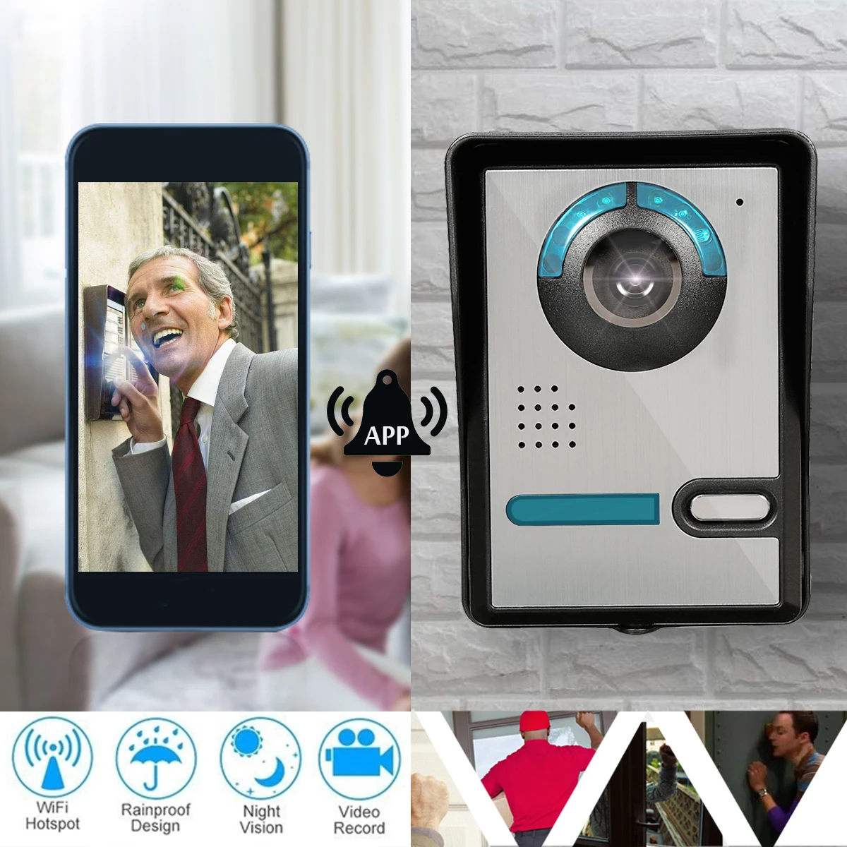 

Safurance Wireless Wifi DoorBell Video Camera Viewer NightVision Phone Ring Bell Rainproof Home Security Door Intercom