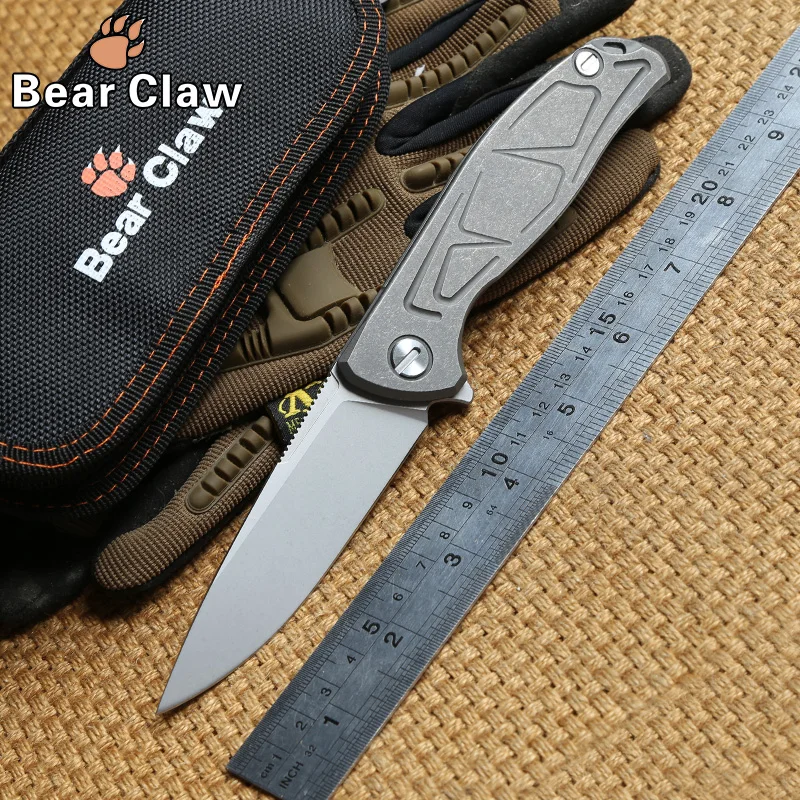 

Bear Claw F95 Tactical Flipper folding knife ball bearing D2 blade TC4 Titanium handle outdoor gear camp hunt knives EDC tools