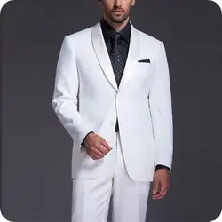 Белый формальные мужские костюмы Свадебные смокинги Костюмы для жениха Пром Terno из 2 предметов (куртка + брюки) Slim Fit Жених мужской костюм