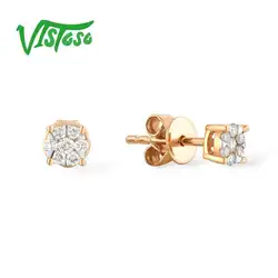 Серьги VISTOSO, золотые, для женщин, 14 K, 585, розовое золото, сверкающие бриллианты, изящные круглые серьги-гвоздики, модные ювелирные изделия