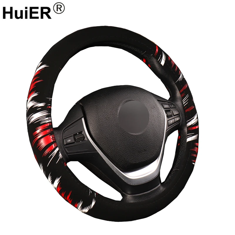 

HuiER PU Leather Car Steering Wheel Cover Fashion 3 Colors Car Styling Universal For 37-38CM Steering-Wheel Auto Car Protector