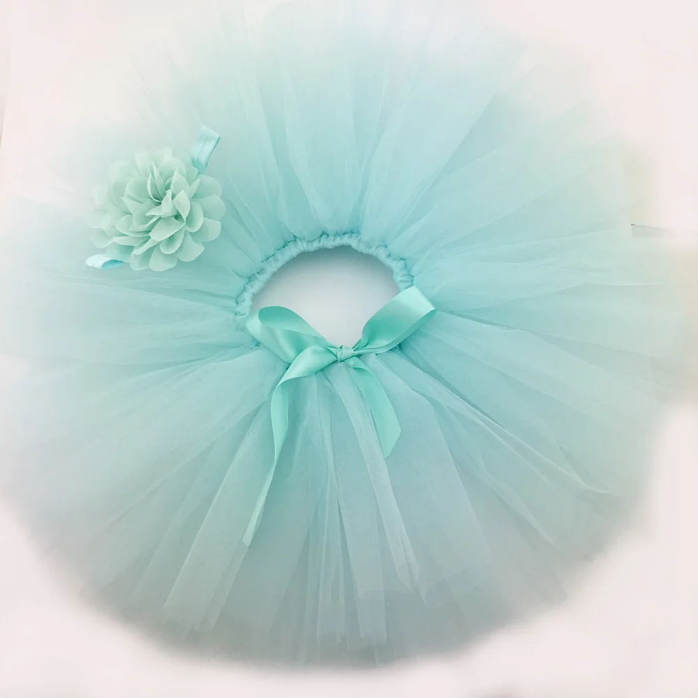 

Aqua Solid Baby Girls Fluffy Tutu Skirt & Headband Set Newborn Photo Prop Costume Infant Birthday Tulle Tutus Outfit For 0-12M
