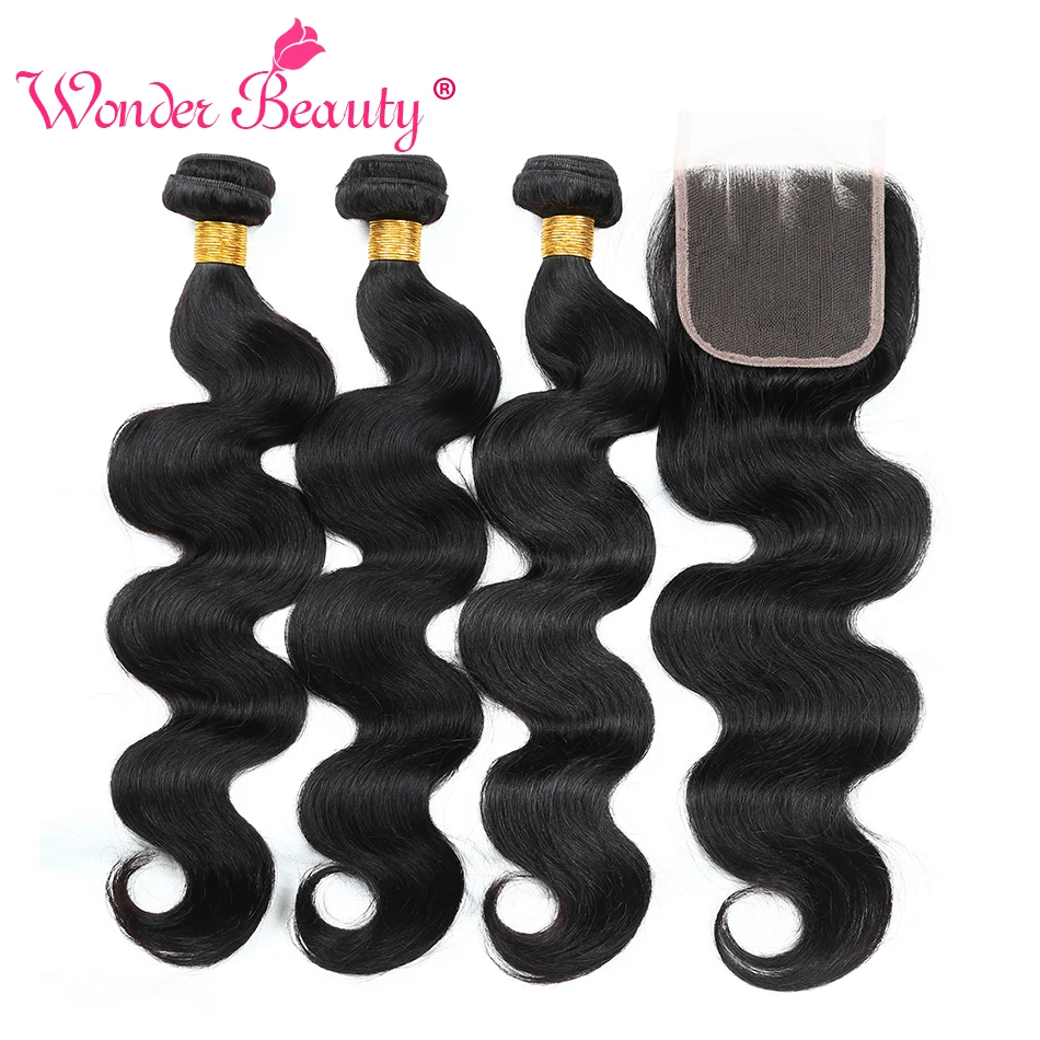Wonder Beauty Malaysian Hair Body Wave Extensions 3 Bundles With Lace Closure Non-Remy Human Hair Weave pieces Free Shipping Wonder Beauty Malaysian Hair Body Wave Extensions 3 Bundles With Lace Closure Non-Remy Human Hair Weave pieces Free Shipping