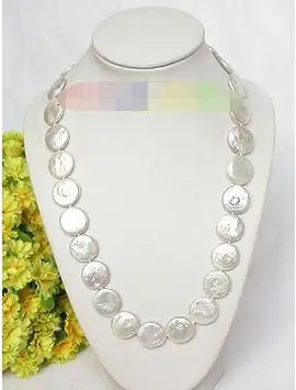 

Free Shipping>> new hot 18" 16mm white coin fastener freshwater pearls necklace j8074