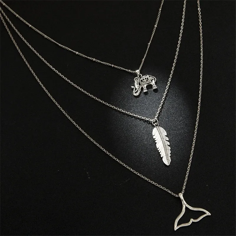 Bohemia-Multilayer-Chain-Choker-Necklaces-Pendants-for-Women-Punk-Elephant-Feather-Fishtail-Necklace-Fashion-Collar-Jewelry