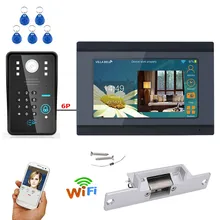7 дюймов проводной/беспроводной Wi-Fi RFID пароль видео телефон двери дверной звонок Домофон Система с электрическим ударным замком+ IR-CUT HD 1000TV