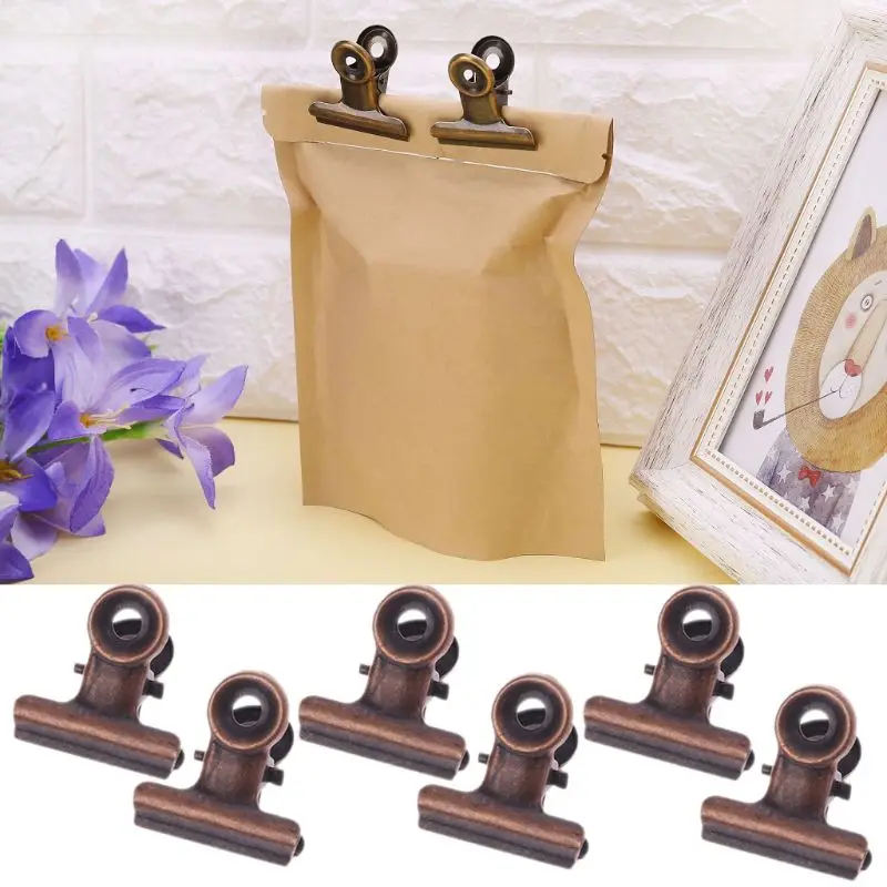 

6PCS Food Sealing Bag Clips Stainless Steel Letter Paper Photo File Binder Clip School Office Kitchen Bags Clamps 22mm Home Use