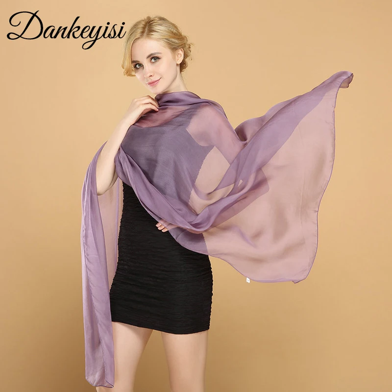 

DANKEYISI Big Pure Silk Scarf Women Long 100% Mulberry Silk Scarf Female Bandana Luxury Brand Pashmina Wraps Scarf Shawls 2017