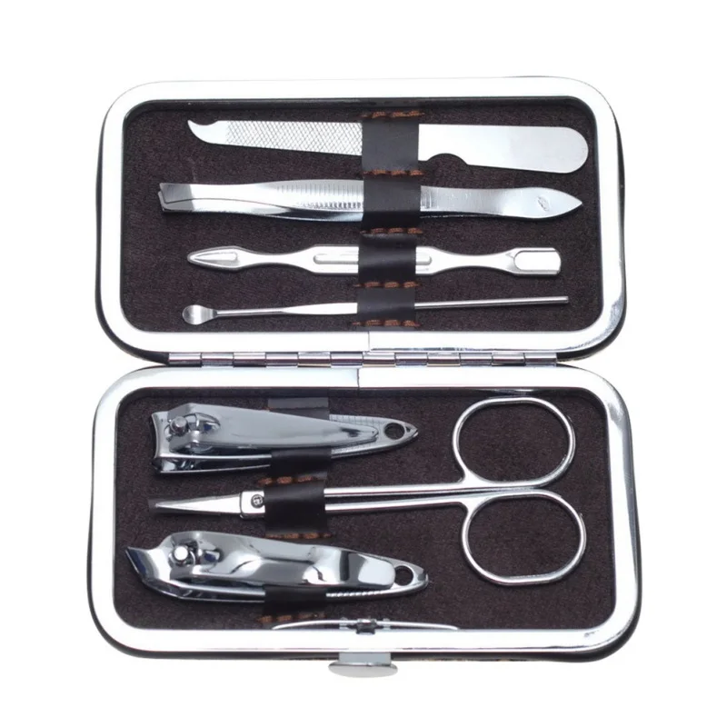  7pcs Stainless steel Manicure Set & kits Pedicure Scissor Tweezer Knife Ear pick Utility Nail Clipp