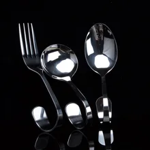 1 шт., креативная ложка для салата из нержавеющей стали, изогнутая ручка, вилка, столовые приборы, посуда, ложка для десерта, кухонные аксессуары