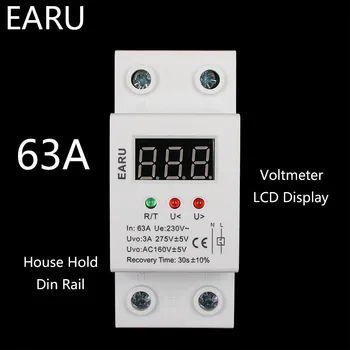 

1 pc 63A 230V Self Recovery Automatic Reconnect Over & Under Voltage Protector Lightening Protection Relay LCD Voltmeter Monitor