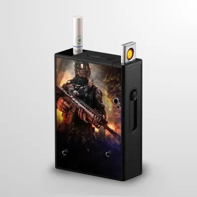 

20 cigarettes ABS & aluminum cigarette box case double arc lighter plasma Usb charging lighter 102*95mm
