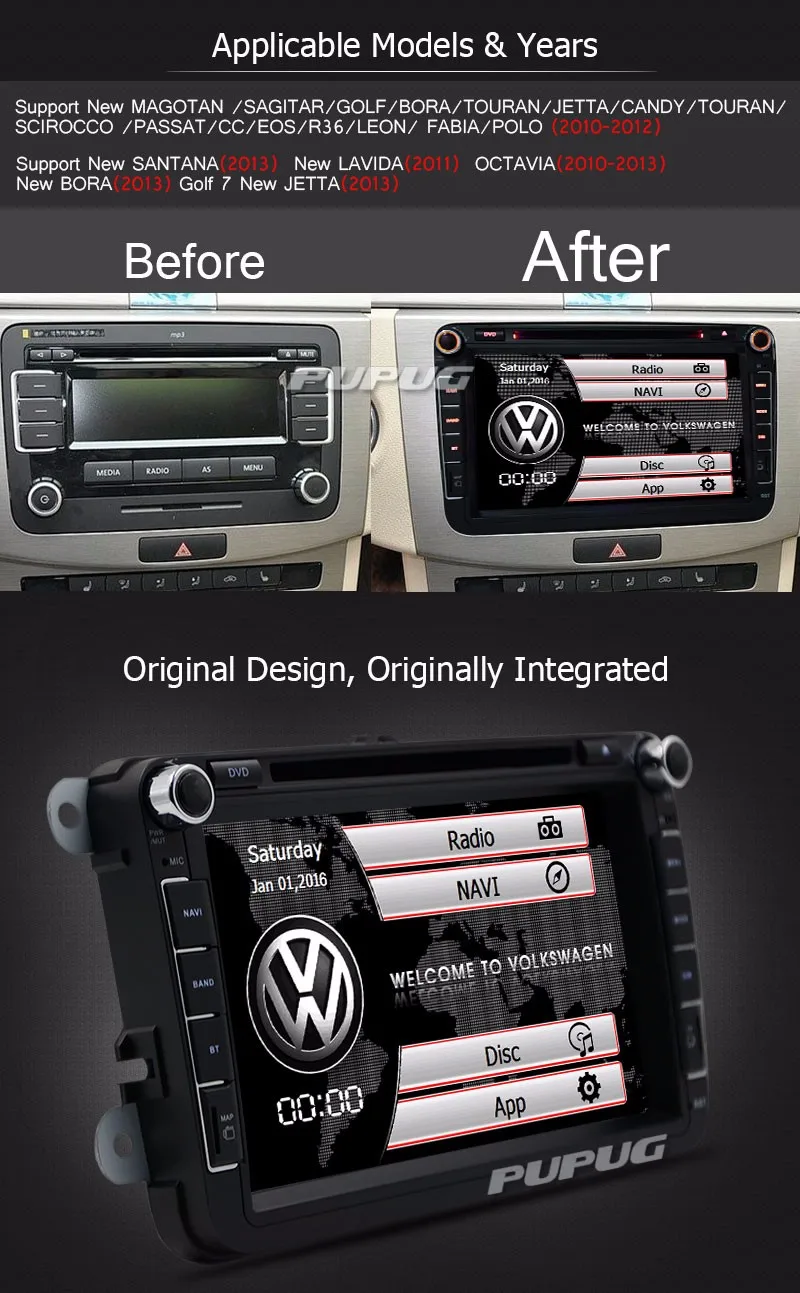 Best 8"Touch Screen VW Car DVD GPS Player Bluetooth Radio RDS USB IPOD SD Steering wheel control Free Camera For 5