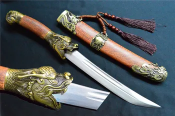 

High Quality Hunting Knife Short Broadsword Dao Sword Sharp Folded Damascus Steel Blade And Dragon